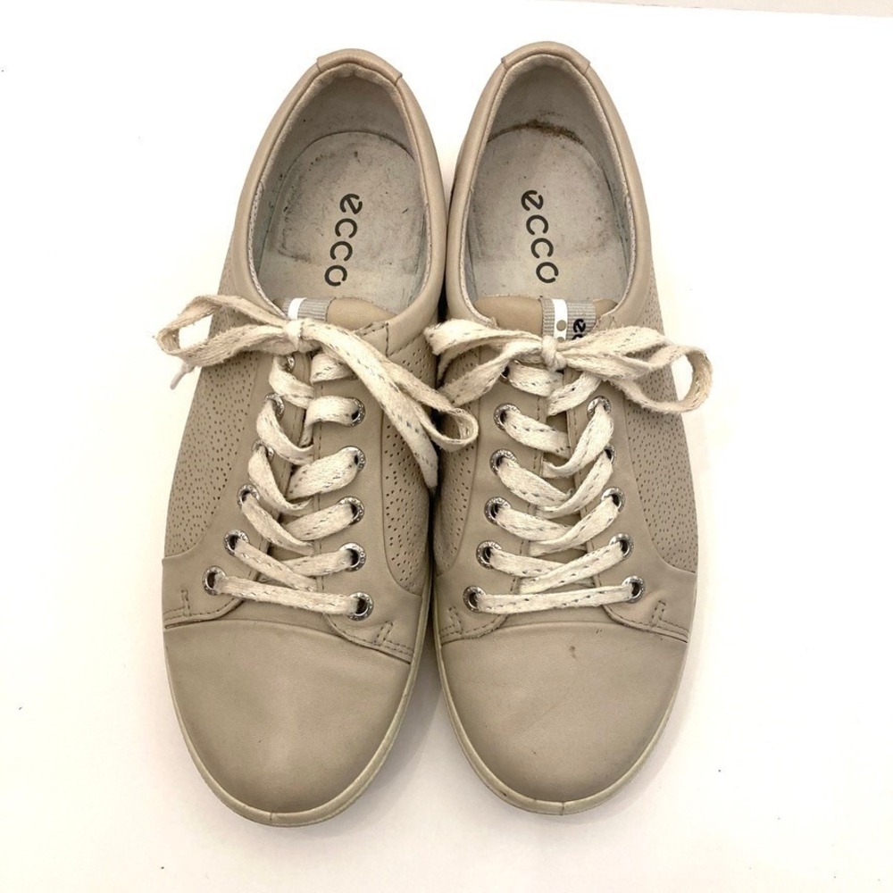 ECCO Soft 7 Golf Shoes‎ Womens 8 EU39 Wide Beige Taupe Leather Spikeless Comfort